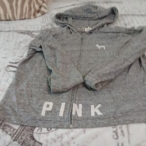 Gray PINK Zip-Up Hoodie